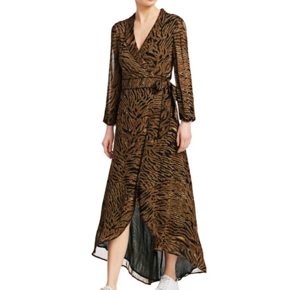 Ganni Printed Georgette Wrap Dress in Tiger Size 6 - Picture 1 of 5